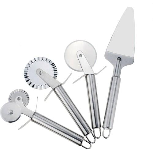 4 Patterns Stainless Steel Pizza Cutter Double Roller Pizza Knife Cutter Pastry Pasta Dough Crimper Kitchen Pizza Tools