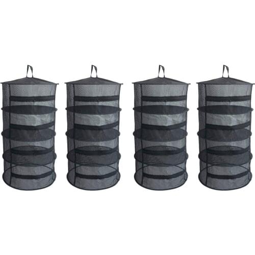 4x Collapsible Herb Drying Net Dryer Mesh Rack With Zipper 4-Layer Black