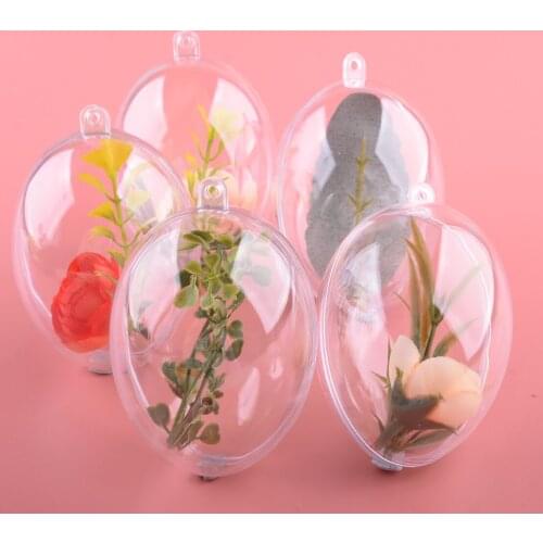 5 Pairs Clear Fillable DIY Decoration Bauble Ball Tree Ornament Elliptical Openable Egg-shaped Candy Box for Christmas Festivals