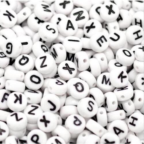 500g White Mixed Letter Alphabet Flat Round Acrylic Spacer Beads 7mm