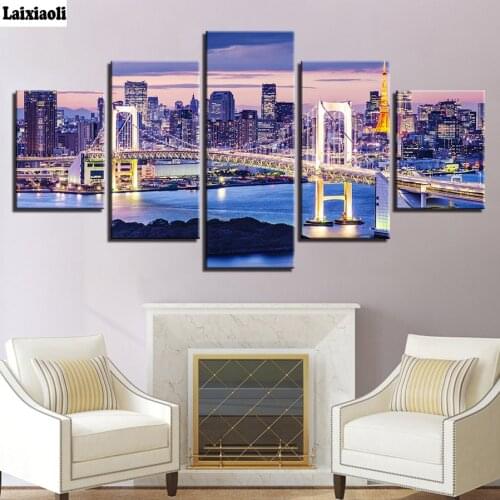 5D DIY Diamond Painting Cross Stitch City Of Sydney Night Full Square/Round diamond Embroidery bridge mosaic Decoration 5pcs art
