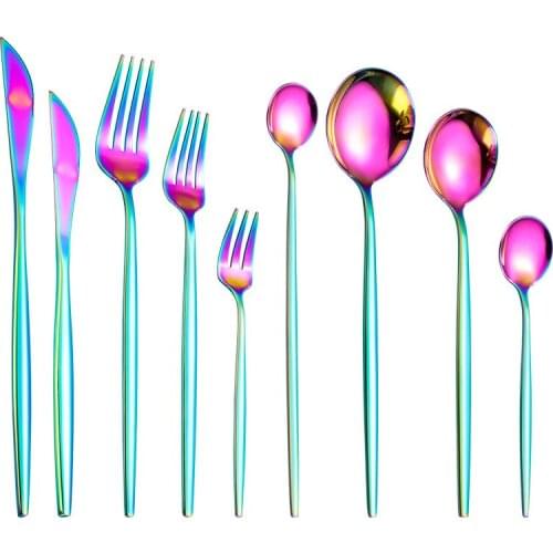 9PCS Stainless Steel Cutlery Set Rainbow Tableware Set Fork Coffee Tea Spoon Knife Set Spoon Cutlery Complete Set