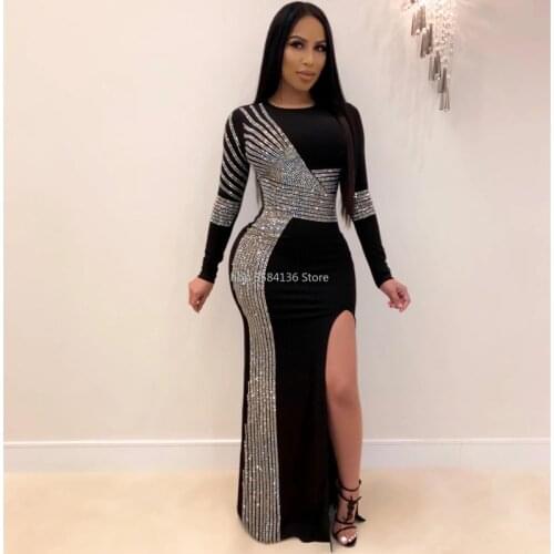 African Dresses For Women 2020 African Dress Womens Sequins Round Neck Long Sleeves Daily Dress Evening Dress Party Dress