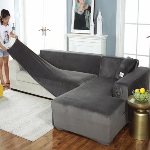 Velvet plush stretch furniture sofa cover sofa chair chaise longue corner sofa cover stretch L-shaped living room sofa cover