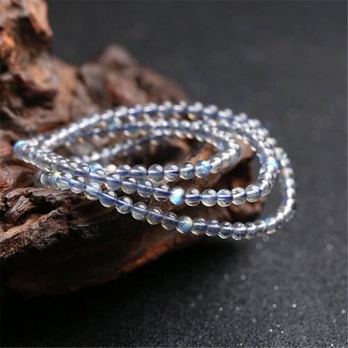 6mm Natural Moonstone Bracelet Jewelry For Women Men Blue Light Healing Crystal 3 Laps Necklace Stone Round Beads Strands AAAAA