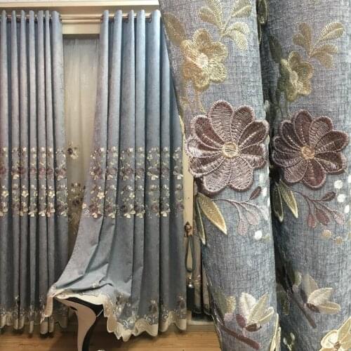 European Style Living Room Bedroom Blackout Curtains Chenille Flower Embossed Curtains