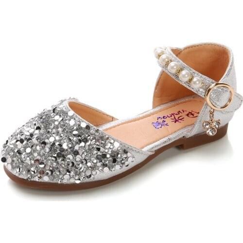 Children Fashion Leather Sequins Beaded GirlS Princess Dress Beach Shoes Kids Summer Dance Sandals 2021 3 6 7 8 10 11 12 Years