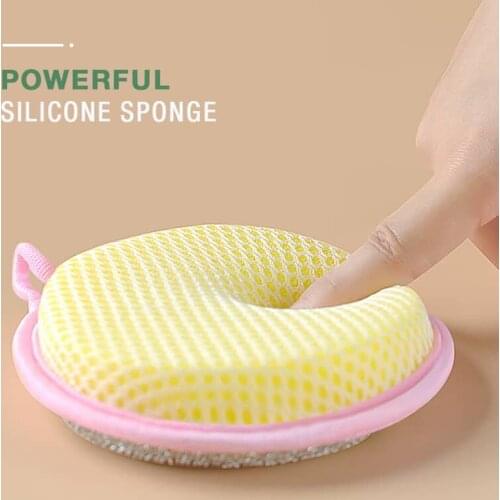 2PCS Double-Sided Dish Towel Round Shape For Kitchen Round Sponge Dish Towels Cleaning Scouring Pad Clean Kitchen Accessories