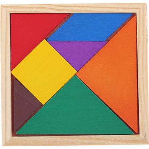 7 Piece Wooden Tangram Brain Development Colorful Square IQ Game Jigsaw Puzzle Educational Toys Suit For Kids Children CL5665