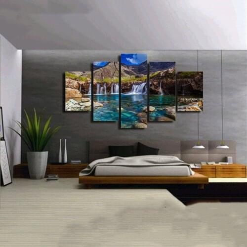 Canvas Decor Frame Wall Artworks 5 Pieces Mountain Waterfall Stone River Scenery Paintings Poster Modular Pictures HD Prints Art