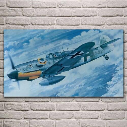 Messerschmitt Bf-109 Luftwaffe Germany aircraft military artwork living room home wall art decor wood frame fabric poster KL117