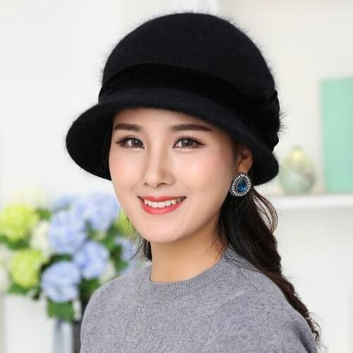 Fashion Winter Knitted Women Cap Mix Rabbit Fur Hat Flower Soft Wool Warm Baggy Cap