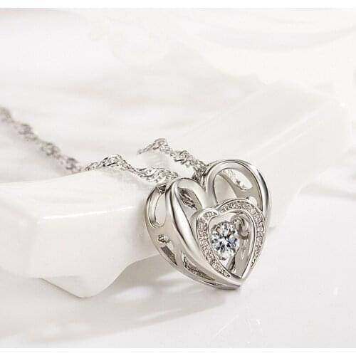 Fashion Simple Double Heart-shaped Necklace For Women Elegant Silver Color Pendant Womens Jewelry Accessories Gifts