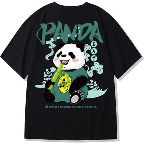 Mens Plus Size Graphic T-shirt Summer Chinese Style Cartoon Panda Pure Cotton T-shirt Comfortable Round Neck Short Sleeve