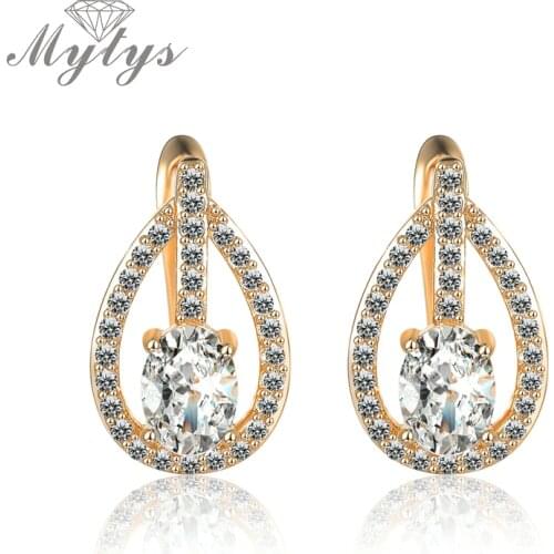 Mytys Oval Round Water Drop Shape Small Drop Crystal Earring for Women Fashion Jewelry Jewelry Accessory CE252
