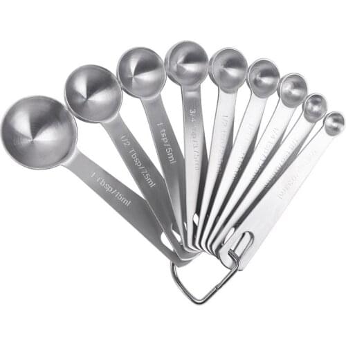 Baking Tools 9 Piece Stainless Steel Measuring Spoon Set Kitchen Accessories Measuring Cup with Scale Tea Coffee Spoons