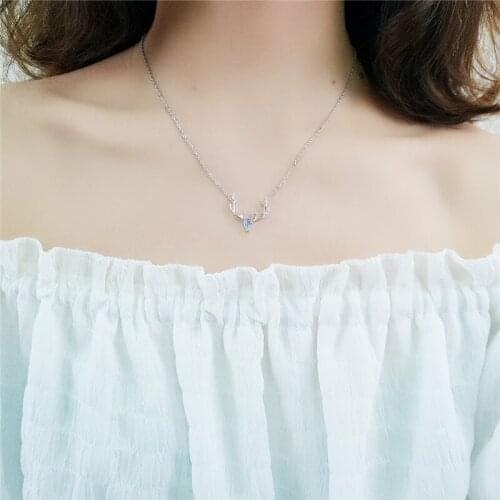 TJP New Arrival Women Crystal Elk Pendants Necklace For Girl Party Accessories Charm 925 Silver Girl Choker Necklace Jewelry Hot