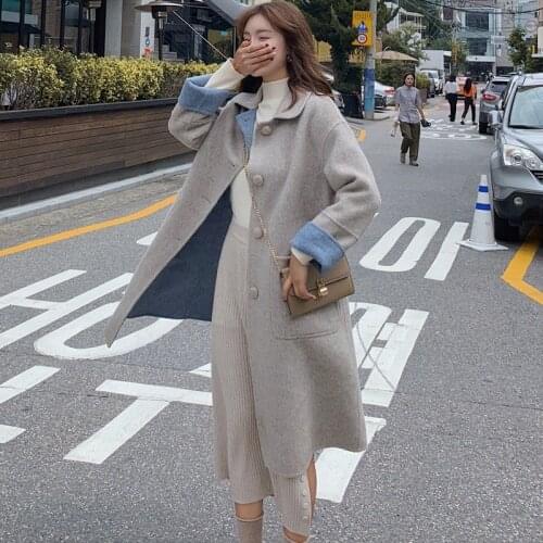 New Winter Elegant Woolen Blend Coat Womens Korean Fashion Long Coats Minimalist Wool Overcoat Camel Oversize Outwear Wholesale