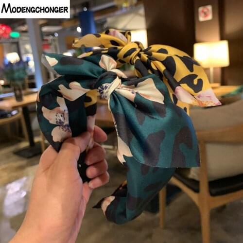 Simple Flowers Vintage Women Bohemian Headband Leopard Print Satin Bowknot Hairband Hoop For Hair Accessories Korean Headdress