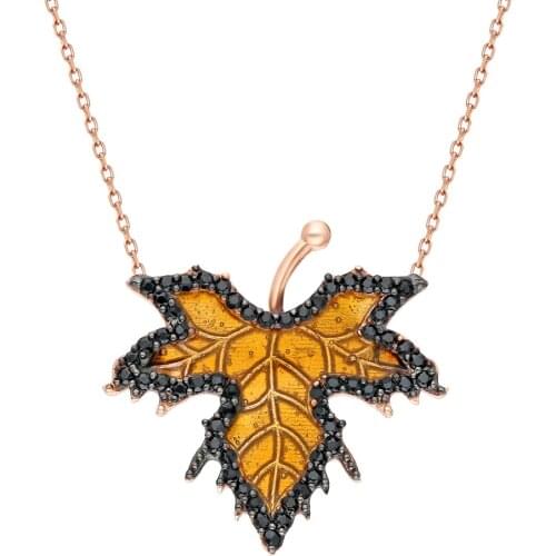 925 Sterling Silver Necklace Sycamore Leaf Woman And Girls Gift Birthday Precious Zircon Stone Pendant Autumn Season 2020
