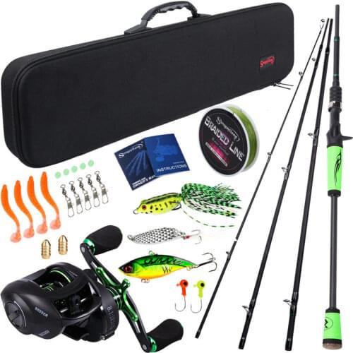 Sougayilang 4Section M Power Carbon Fiber Rod Full Kit Spinning /Casting Reel Set 100M Fishing Line Lures Hooks Jig Head Pesca