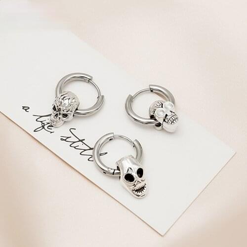 Origin Summer Hiphop Stainless Steel Skeleton Hoop Earring for Women Delicate Silver Color Metal Earring Jewelry Pendientes