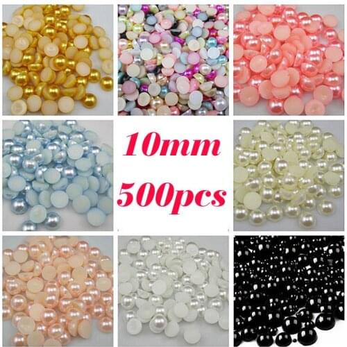 Size 10mm Free Shipping New 500pcs/lot Half Round ABS Imitation Pearl Bead Flat Back Scrapbook for Craft Pick 18 colors