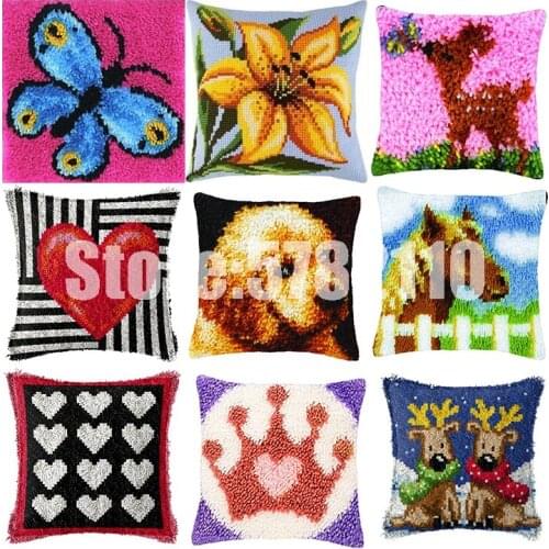 Animals Series Latch Hook Rug Kits Dogs 5D Segment Embroidery Pillow Wool Cross Stitch Carpet Embroidery DIY Pillow knooppakket