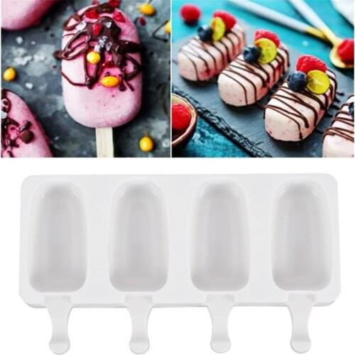 10pcs/lot 4 Cell Silicone Ice Cream Mold Popsicle Molds DIY Homemade Dessert Freezer Fruit Juice Ice Maker Mould Sticks