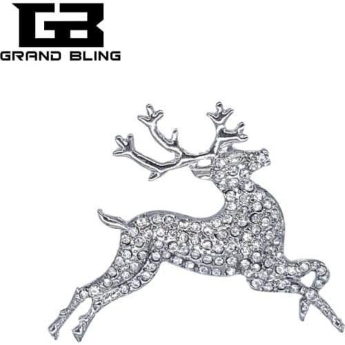 Bling Crystal Reindeer Lapel Pin Rhinestone Brooch Jewelry for Christmas Day Gift