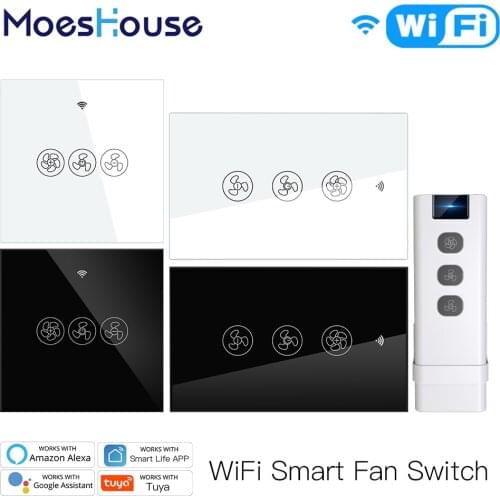 WiFi RF433 Smart Ceiling Fan Switch Smart Life/Tuya App 2/3 Way control Wireless Remote Control Works with Alexa and Google