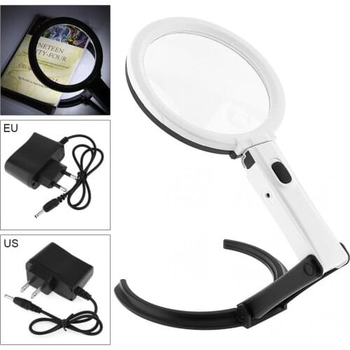 Portable 10 LED Light Magnifier Magnifying Glass with Light Lens Table Desk-type Lamp Handheld Foldable Loupe 2 x 120mm 5x 28mm