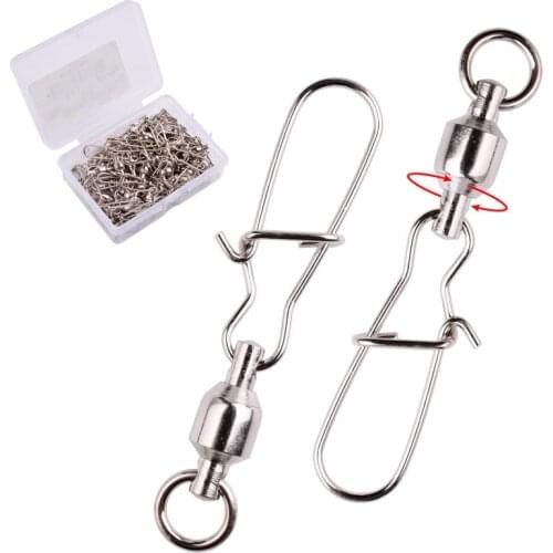 Boxed 50pcs Stainless Steel Fishing Connector Swivels Interlock Rolling with Hooked Bearing For Fishhook Lure Tackle Accessories