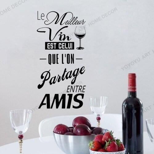 Art French Wine Quote Wallpaper Murals Citation Vinyl Wall Sticker For Kitchen Western Restaurant Removable Goblet Decor rb373