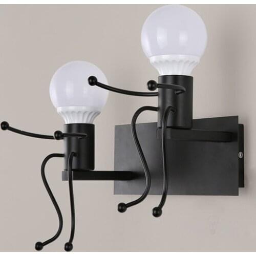 Vintage Industrial Wall Lamp Small Robot Wall Light Fixtures Creative Sconce Bedroom Loft Kitchen Stair Lights Luminarie E27