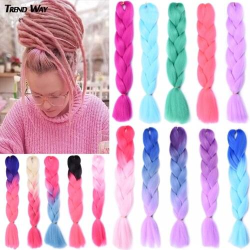 Trend Way 24Inch Synthetic Kanekalon Jumbo Braids Crochet Ombre Hair Silver Gray Orange Bug High Temperature Fiber Cosplay Hair