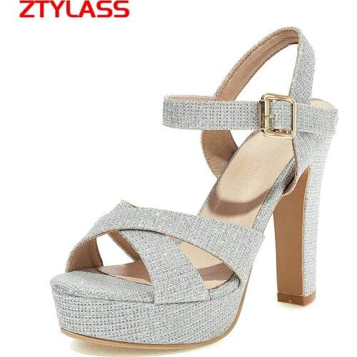 2021 New Summer Open Toe Women Sandals Ladies Buckle Square High Heel Sandals Fashion Platform Dress Bling Shoes Woman