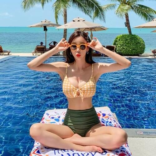 2021 New Women Biquini Ladie Summer Sexy Bandeau High Waist Lattice Color Bikini Set Push-up Brazilian Swimwear Beachwear