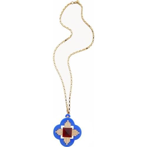 4 Colors Women Costume Long Chain Necklace Fashion Resin Big Geometric Pendant Necklace Gold Color