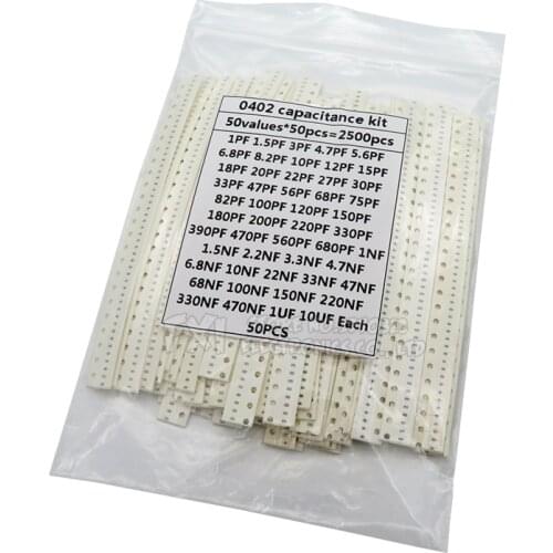 0402 SMD Ceramic Capacitor Assorted Kit 1pF~10uF 50values*50PCS=2500PCS Chip Ceramic Capacitor Samples ki