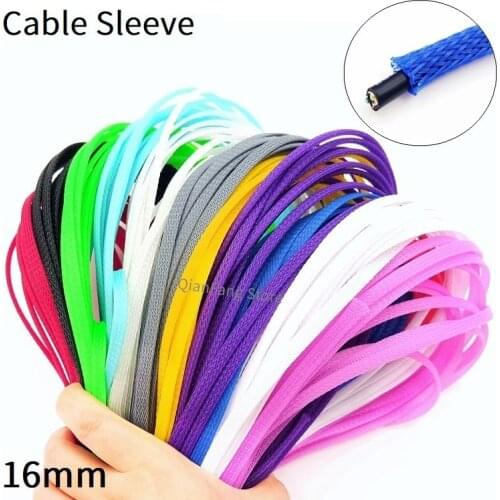 1M 16mm Braided Cable Sleeve PET Expandable Insulated Nylon Colorful High Density Tight Sheath Protector Line Harness Wire Wrap