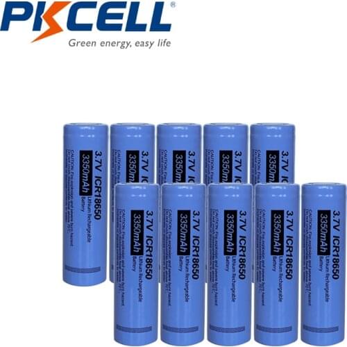 10PC PKCELL ICR18650 Lithium Rechargeable Battery Li-ion battery 18650 3350mah 3.7 v For Flashlight batteries
