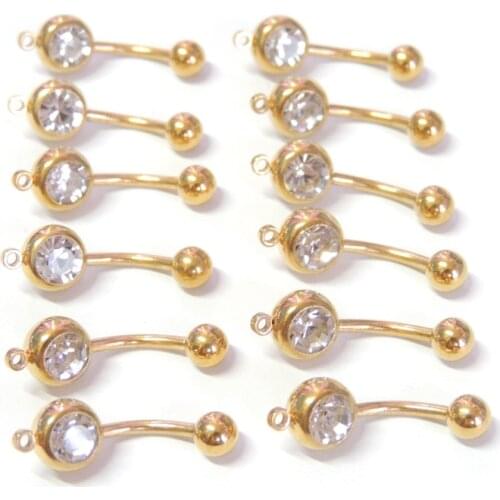 10PCS Gold Color Surgical Steel Barbells Belly Button Ring Barbell DIY Belly Ring 14g Barbell Add a Charm or Dangle Belly Rings