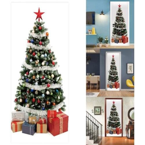 2pcs/set 3D Christmas Tree Decorative Refrigerator Door Sticker Waterproof Self Adhesive Wallpaper Wall Mural Decal Home Decor