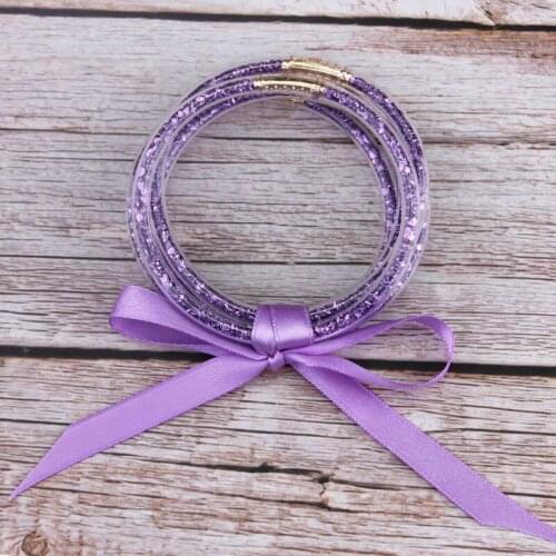 5 PCS/Set ZWPON Colorful Gravel Gold Filled Tube Jelly Bangles Bowknot Bracelets for Women Stack Silicone Christmas Bangles