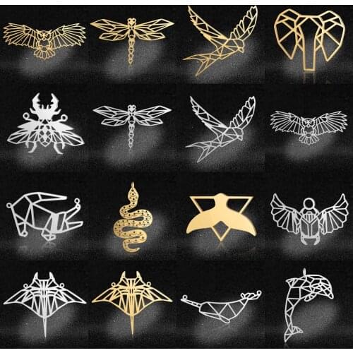 5pcs/lot Unique Geometric Wild Animal Sea Gull DIY Charms Wholesale 100% Stainless Steel Narwhal Dolphin Snake Connectors Charm