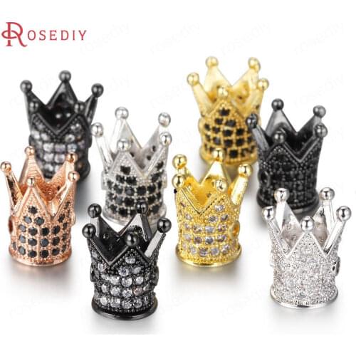 6PCS 12.8x8MM Brass and Zircon Crown Spacer Beads Bracelets Beads Jewelry Making Supplies Diy Findings Accessories