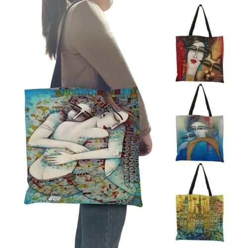 Abstract Ancient Egypt Women Art Designer Handbags Fashion Branded Women Ladies Reusable Shopping Bags for Grocery Beach Tote