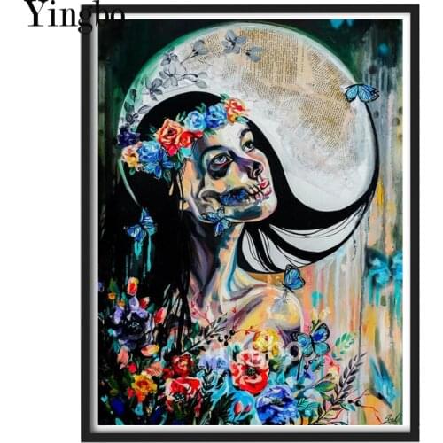 Full 5D DIY Diamond Painting Skull Woman Flower Butterfly Diamond Embroidery Picture of Rhinestone Mosaic Bead Work Home Decor