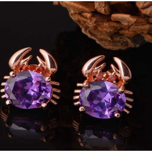 Amethyst Crab Animal Earrings Gold Filled Childrens Girls Stud Earrings Gift